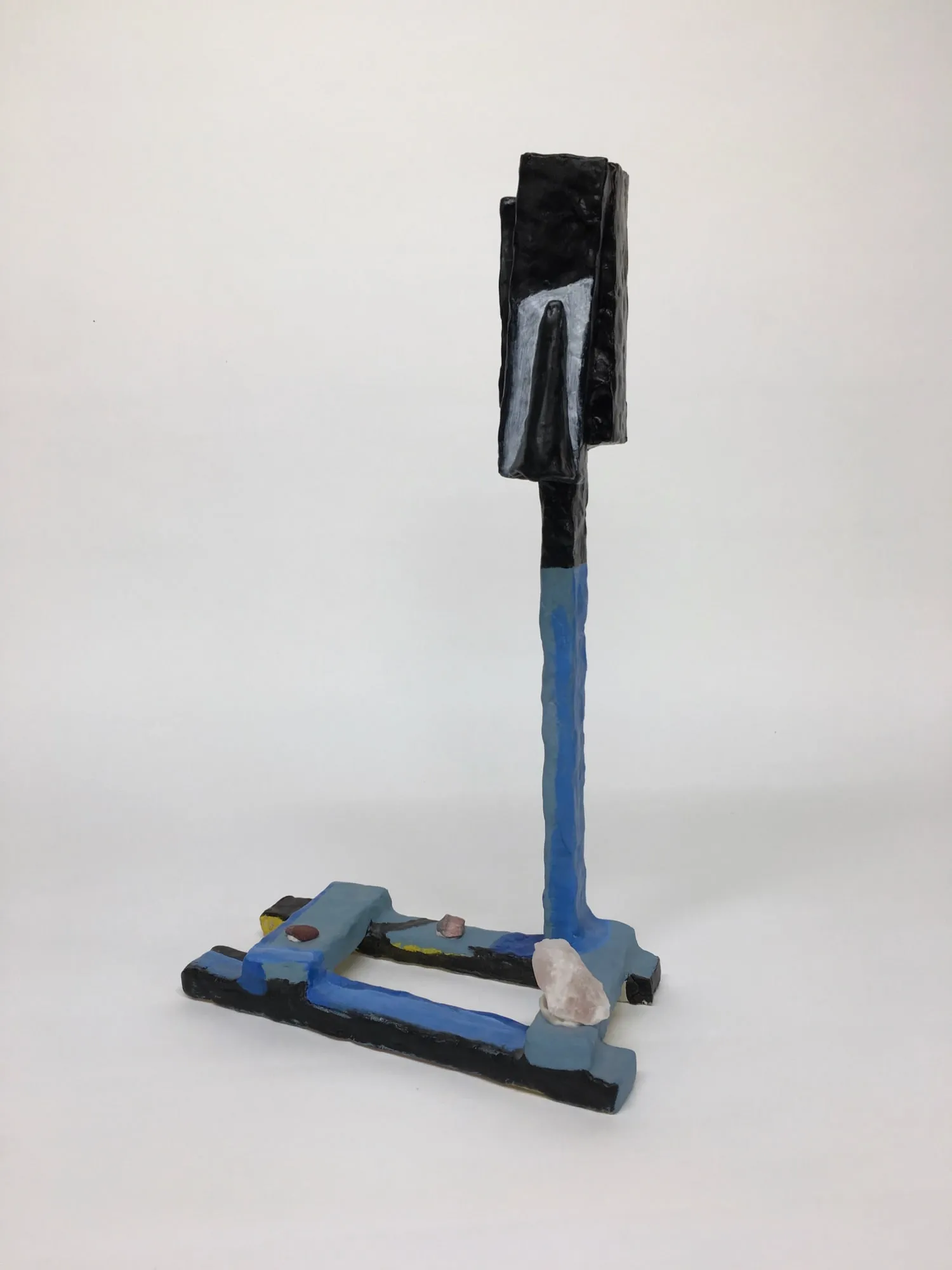 untitled(blackandblue)_woodepoxyputtymodellingmaterialacrylicpaintstonesandrosequartz_38x27x54_2016