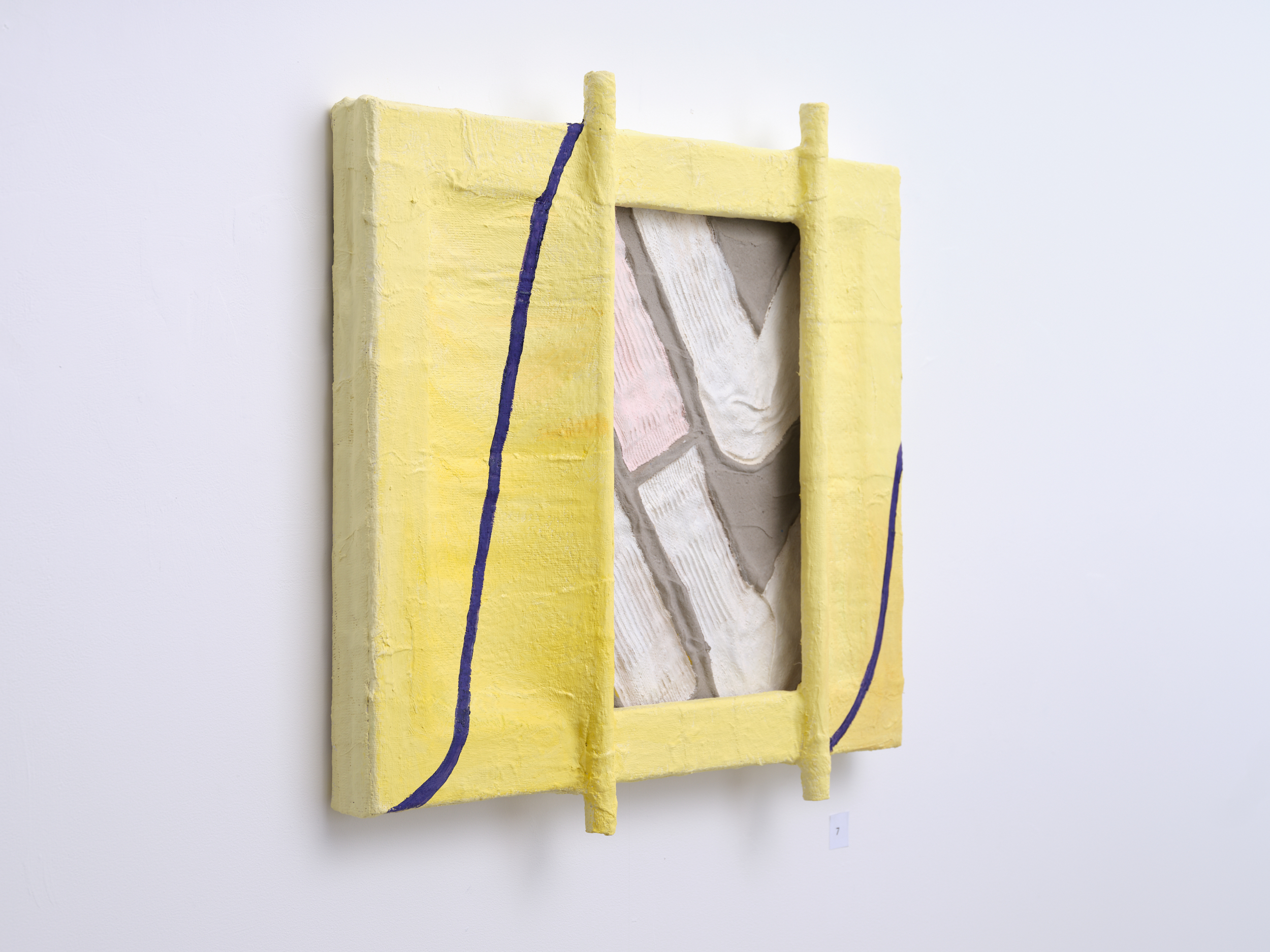 Sculptural painting by Rachel Walters in Plaster bandage, plumbers pipe, concrete, and oil on canvas titled Potentially