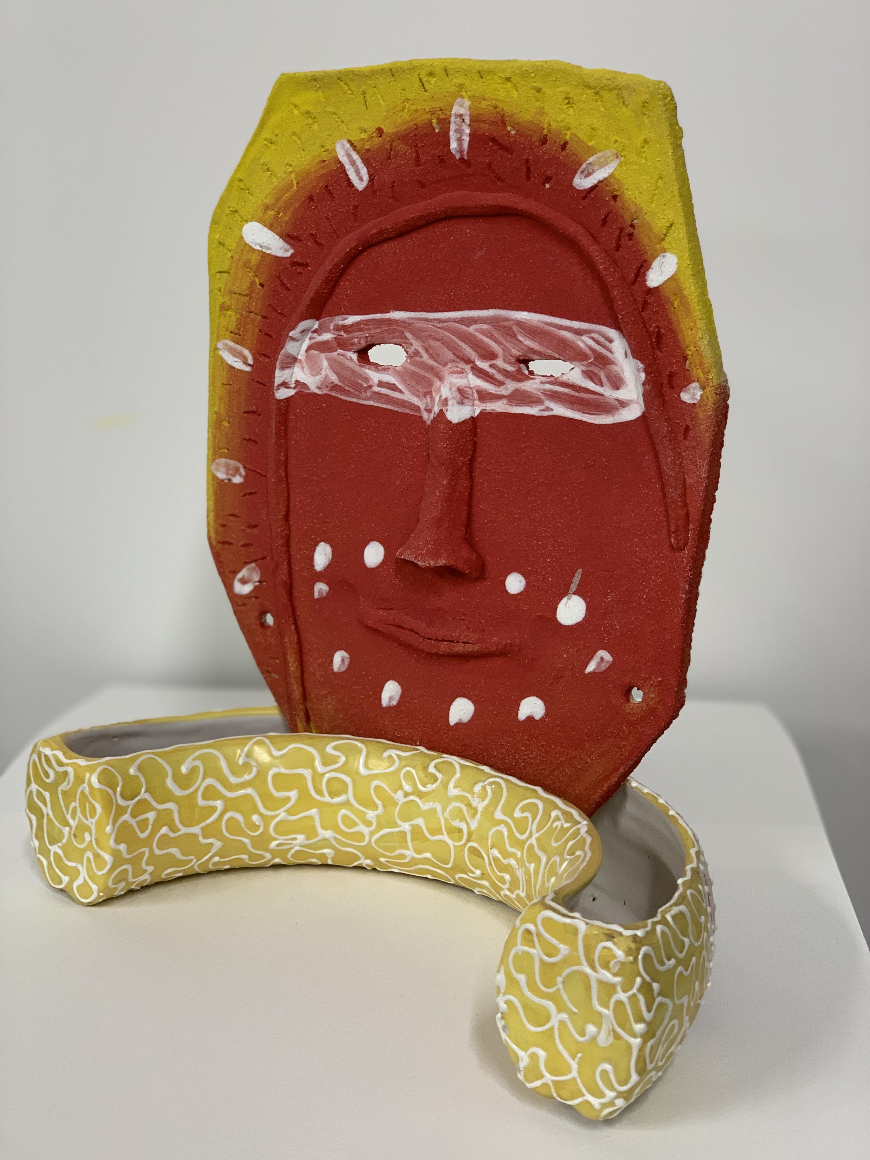 Sculpture by Rachel Walters in glazed stoneware and found ceramic titled Papa as in Papatuanuku