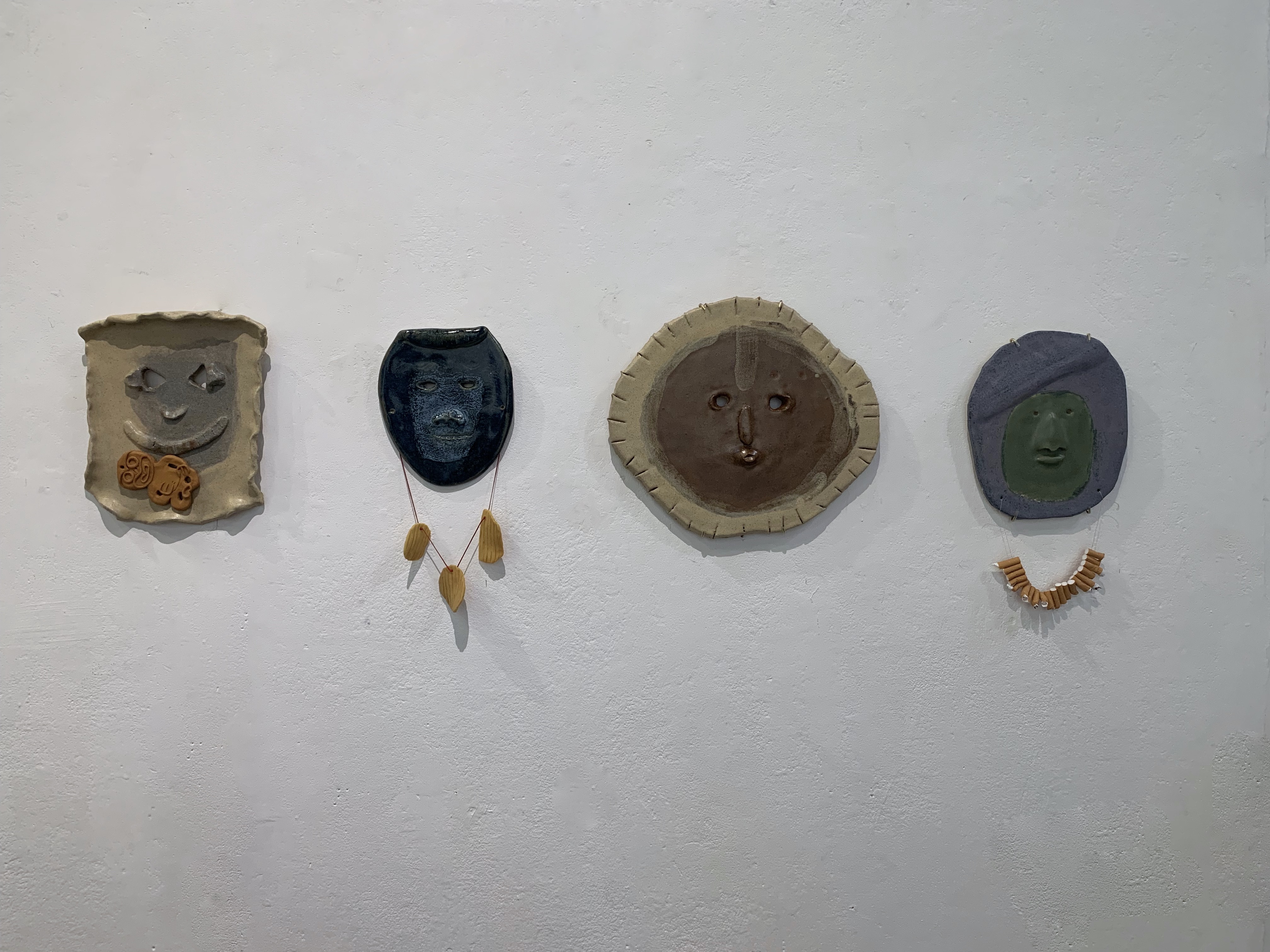 Group of sculptures by Rachel Walters - Glazed stoneware, modelling material, cigarettes and twine